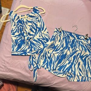 Two piece blue and white outfit